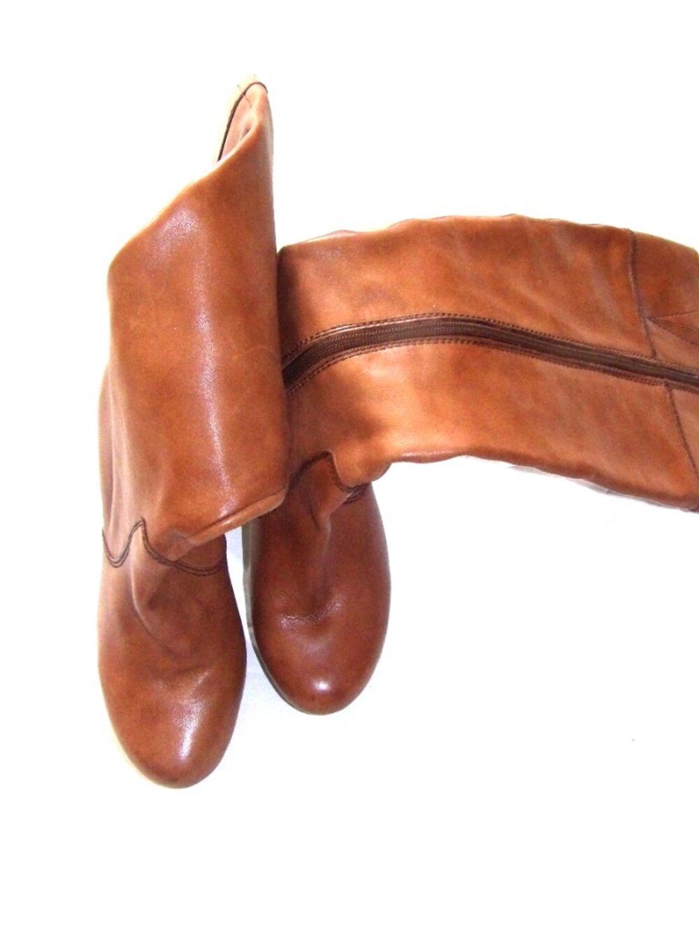 Gianni Bini Brown Leather Block Heel Platform Boots Women Size 7